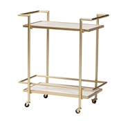 Baxton Studio Louise Contemporary Glam and Luxe Gold Metal and White Marble 2-Tier Wine Cart
